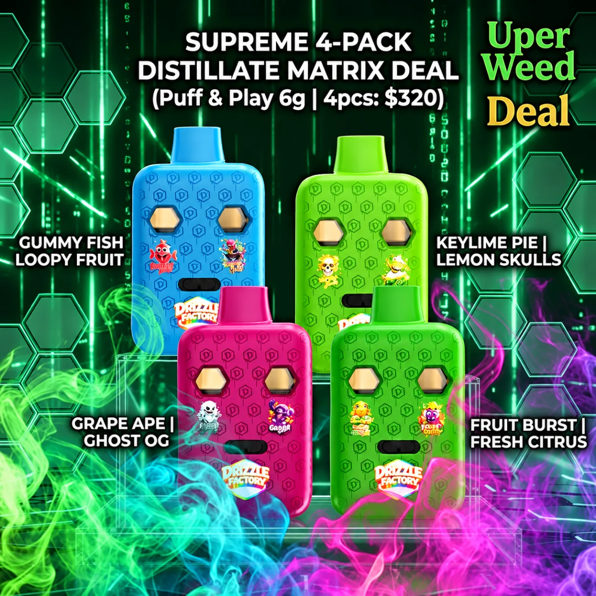 Supreme 4-Pack Distillate Matrix Deal (Puff & Play 6g | 4pcs: $320)